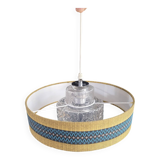 Suspension vintage globe en verre moulé et abat-jour