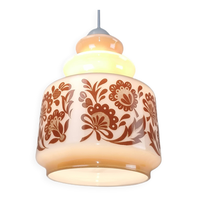 Venini Suspension Vintage en Verre Murano design floral blanc et brun 1950s