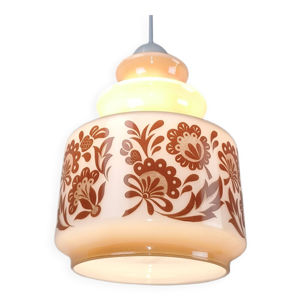 Venini Suspension Vintage en Verre Murano design floral blanc et brun 1950s
