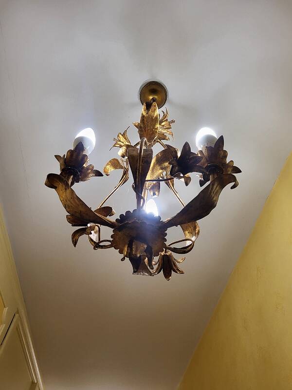 Set of 3 gold painted metal chandeliers