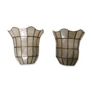 Set of two vintage mother-of-pearl and brass wall lamps