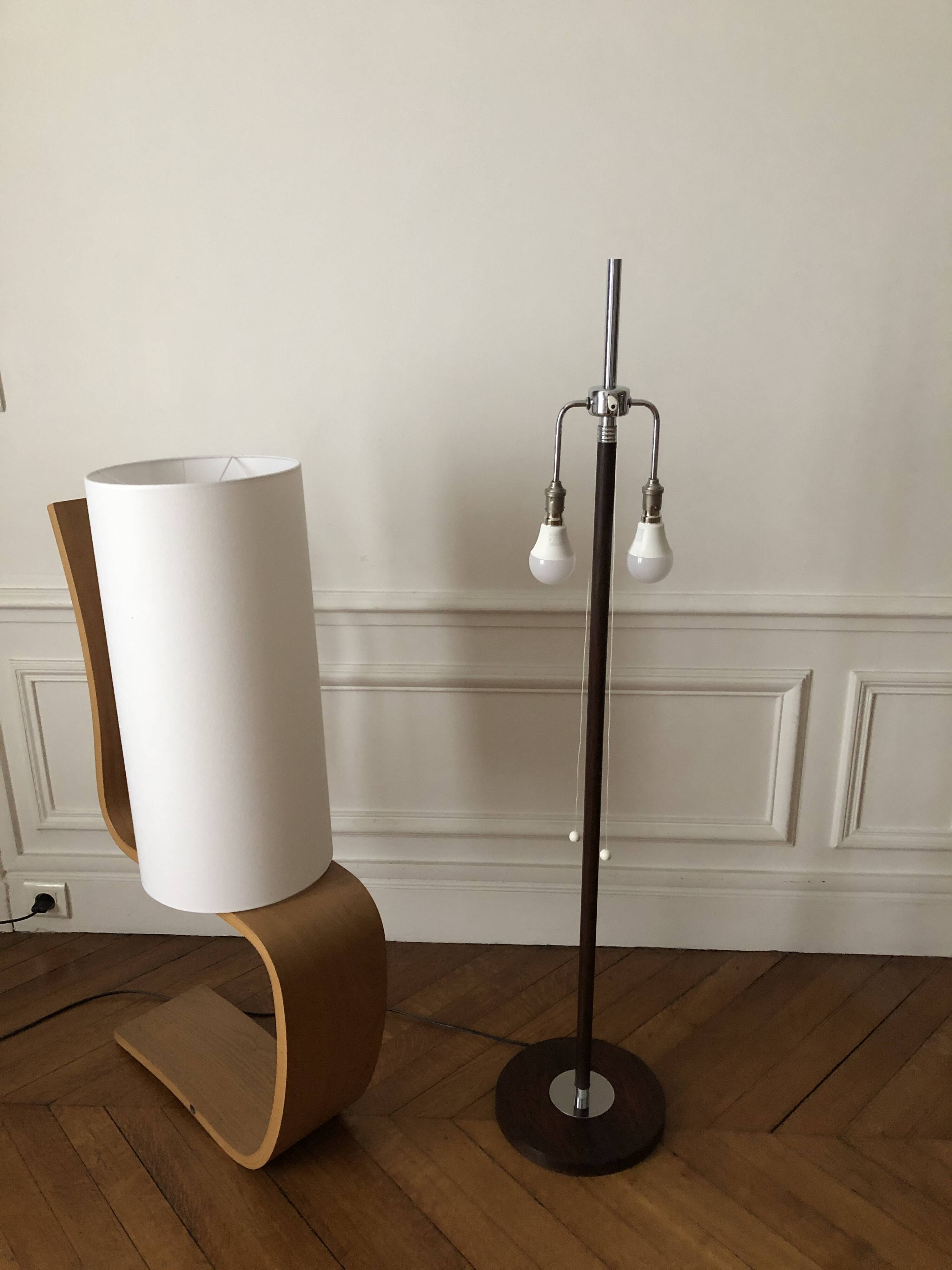 Monix floor lamp, height adjustable in chrome and wood - Paris 1960