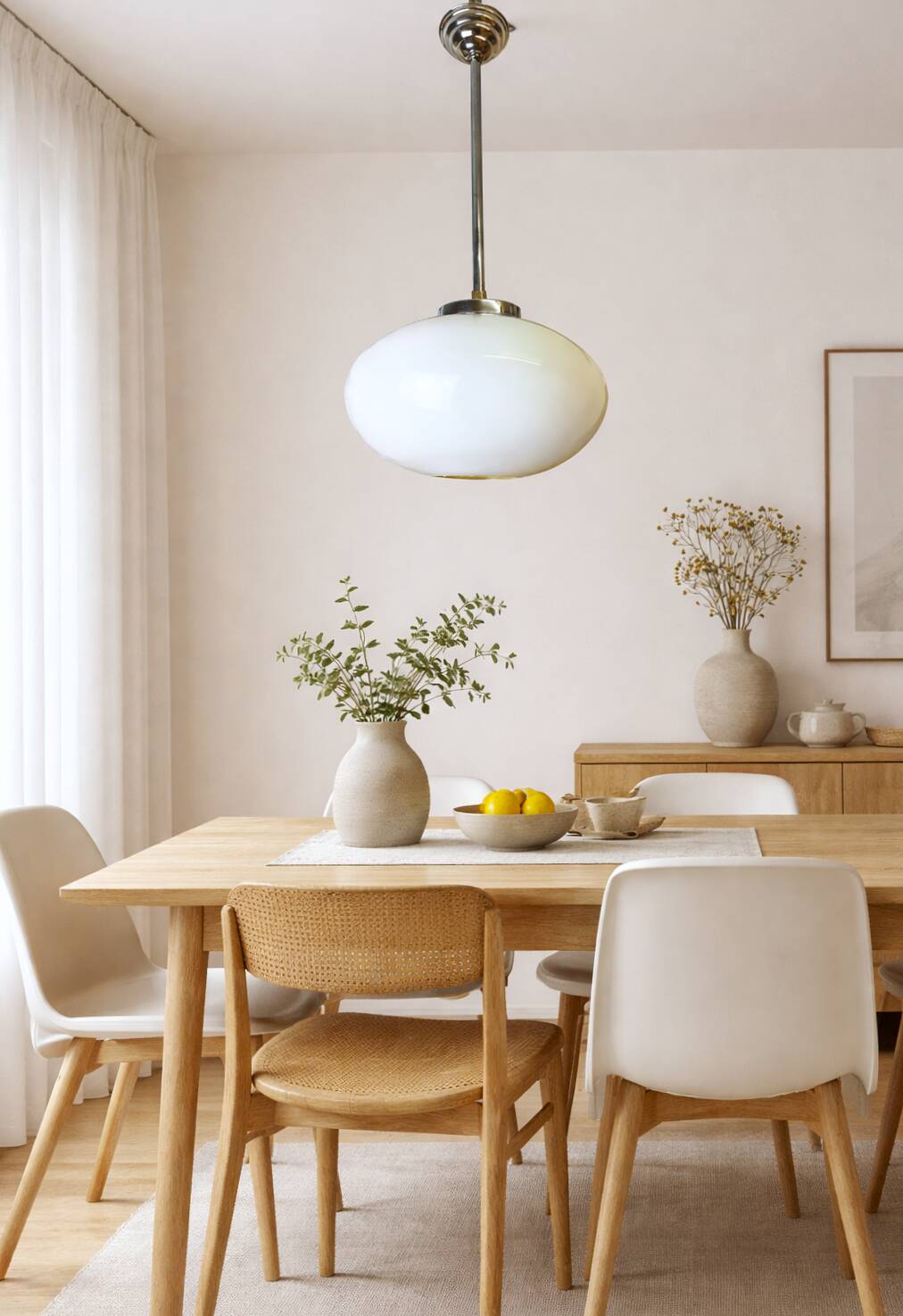 Art Deco oval white glass hanging lamp