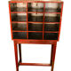 Red shelf 12 boxes old postal locker teak wood piece and original patina 77x41x138cm