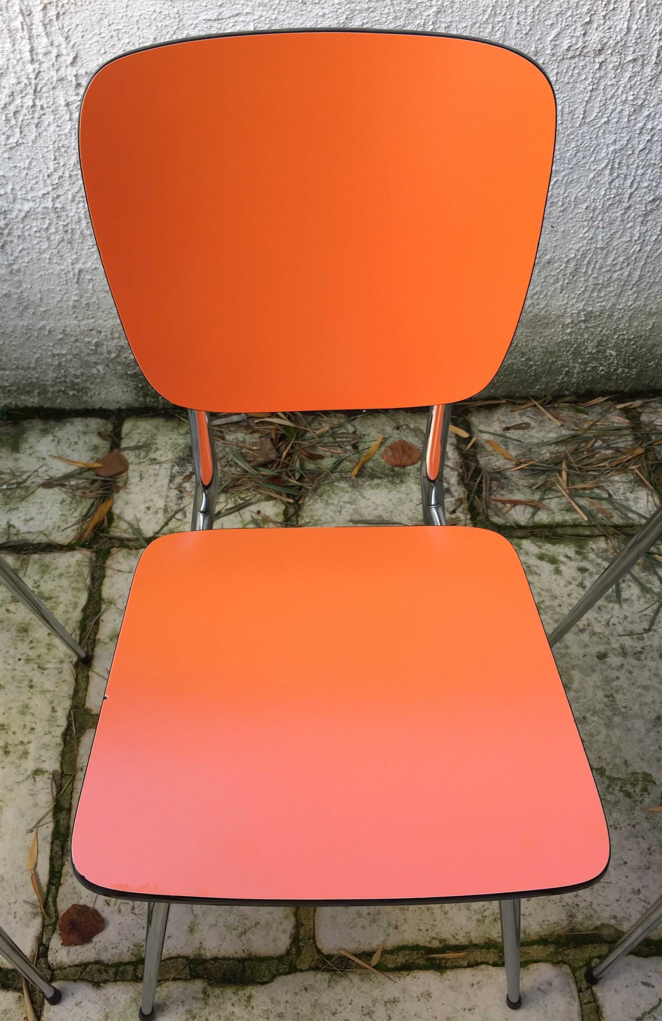 Set of 6 vintage orange formica chairs, 70s