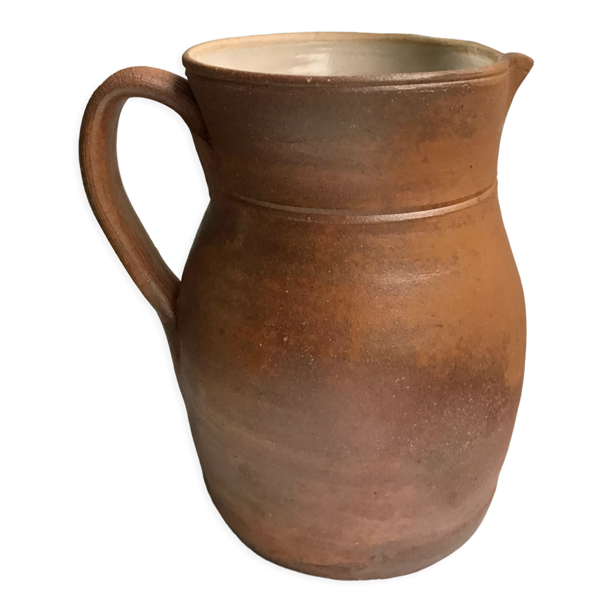 large brown stoneware pitcher Digoin Sarreguemines vintage
