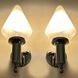 Pair vintage wall lamps 70s, chrome and glass