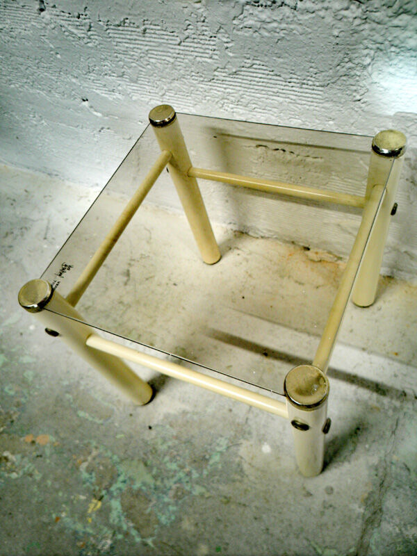 Vintage metal side table and smoked glass