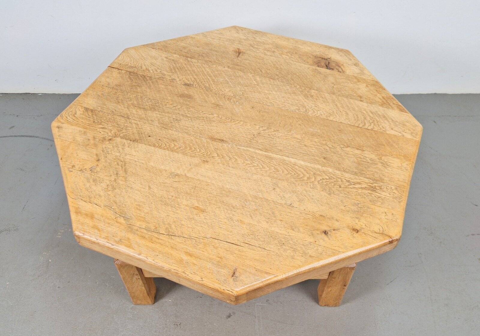 Rustic Brutalist Octagonal Oak Coffee Table by Pierre Chapo, 1960s
