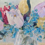 Oil on cardboard Tulips and Forget-me-nots Latallerie-beurier