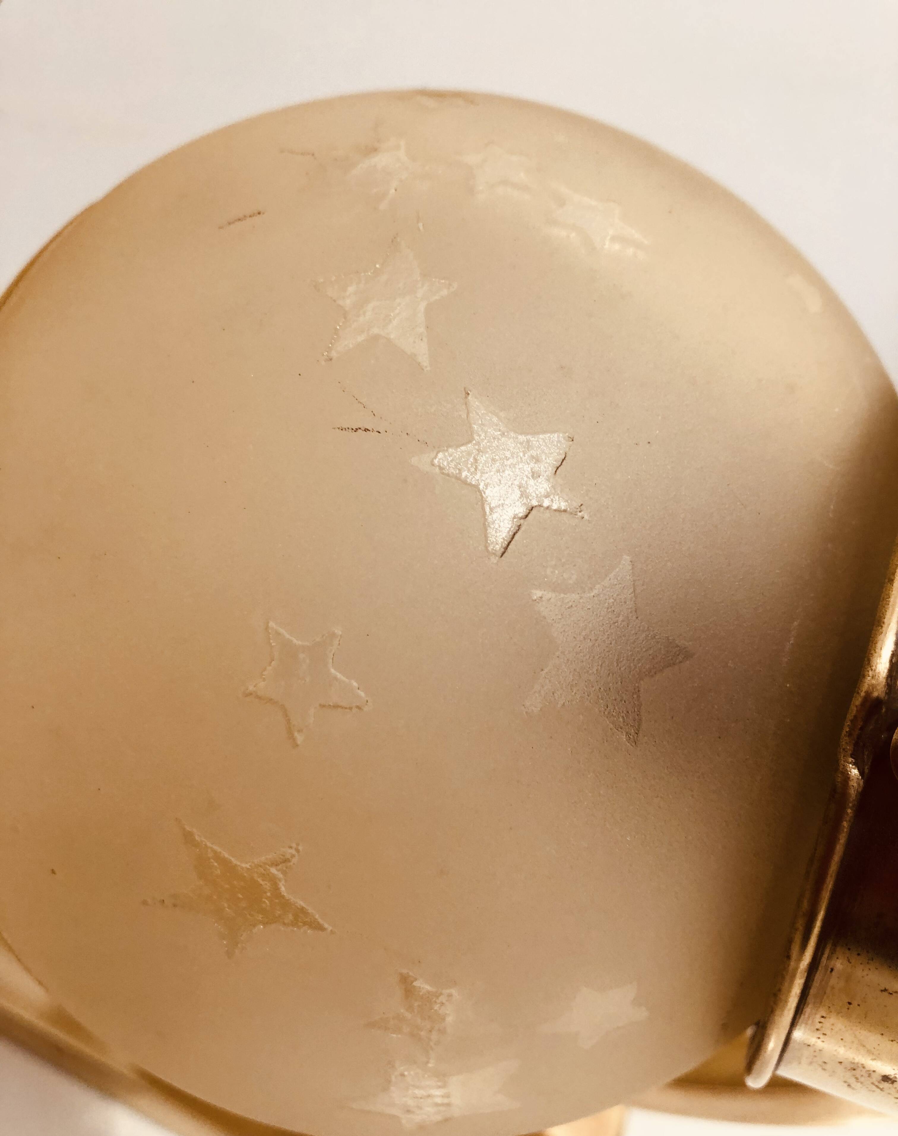 Art Deco wall light 1930-40 signed Deveau brass and glass engraved with stars and planets motif