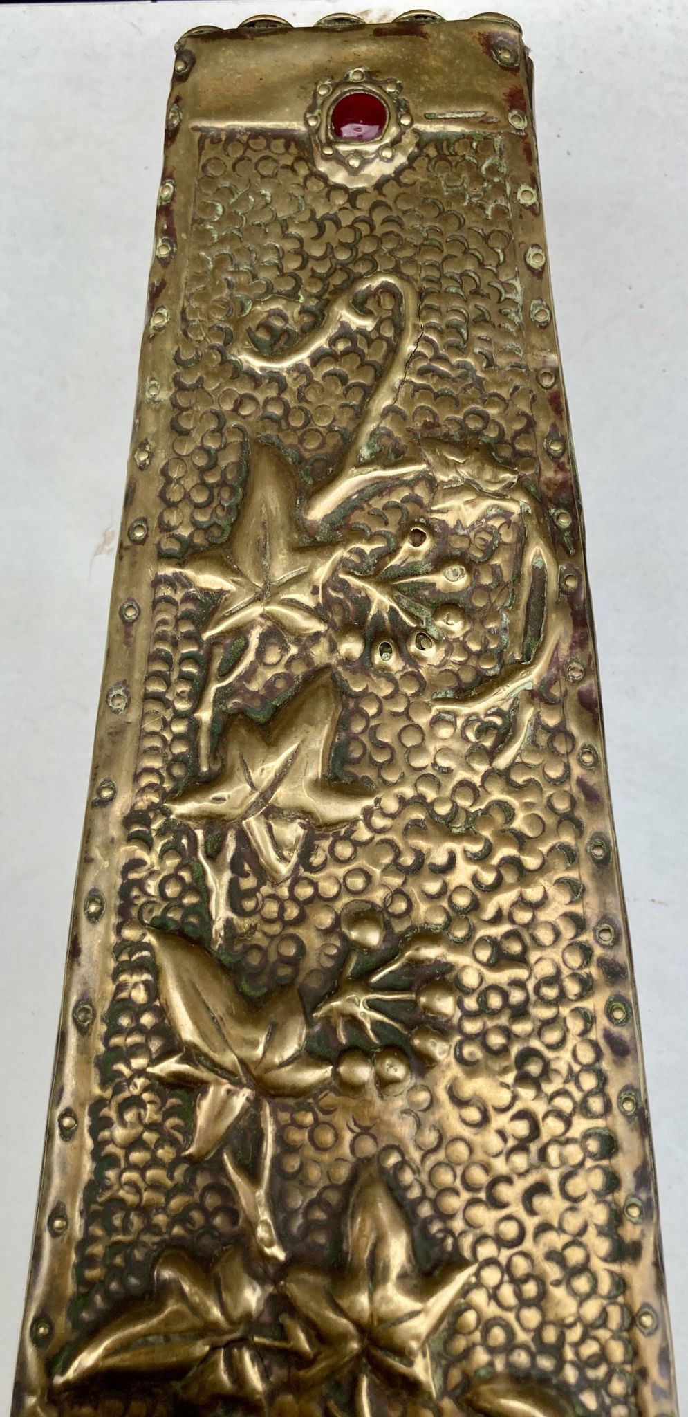 Embossed metal vase by alfred daguet, 1900 art nouveau period