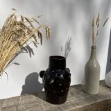 Brutalist lamp in black / brown ceramic openwork 1970