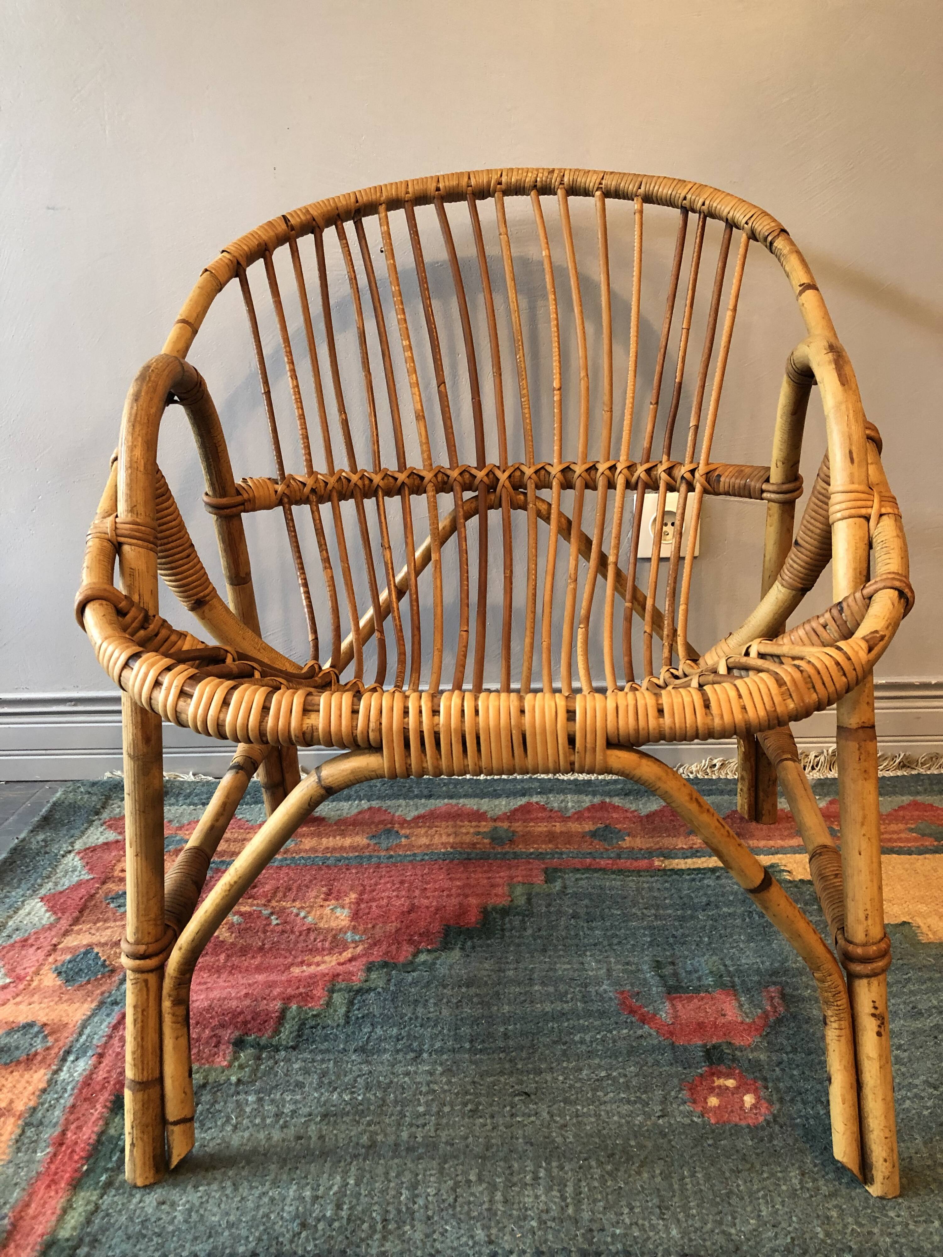 Rattan basket armchair 60s