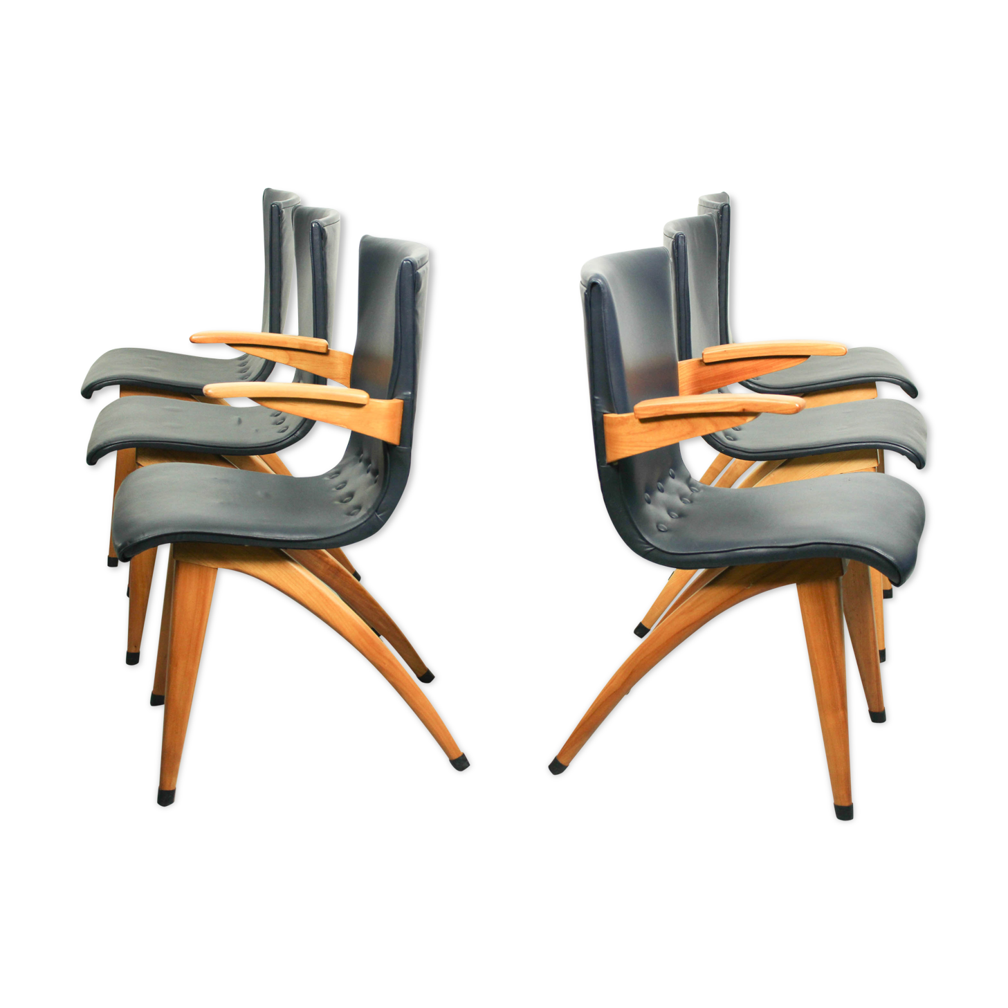 Set of 6 Cor van Os leatherette dining chair model Swing, 1960s