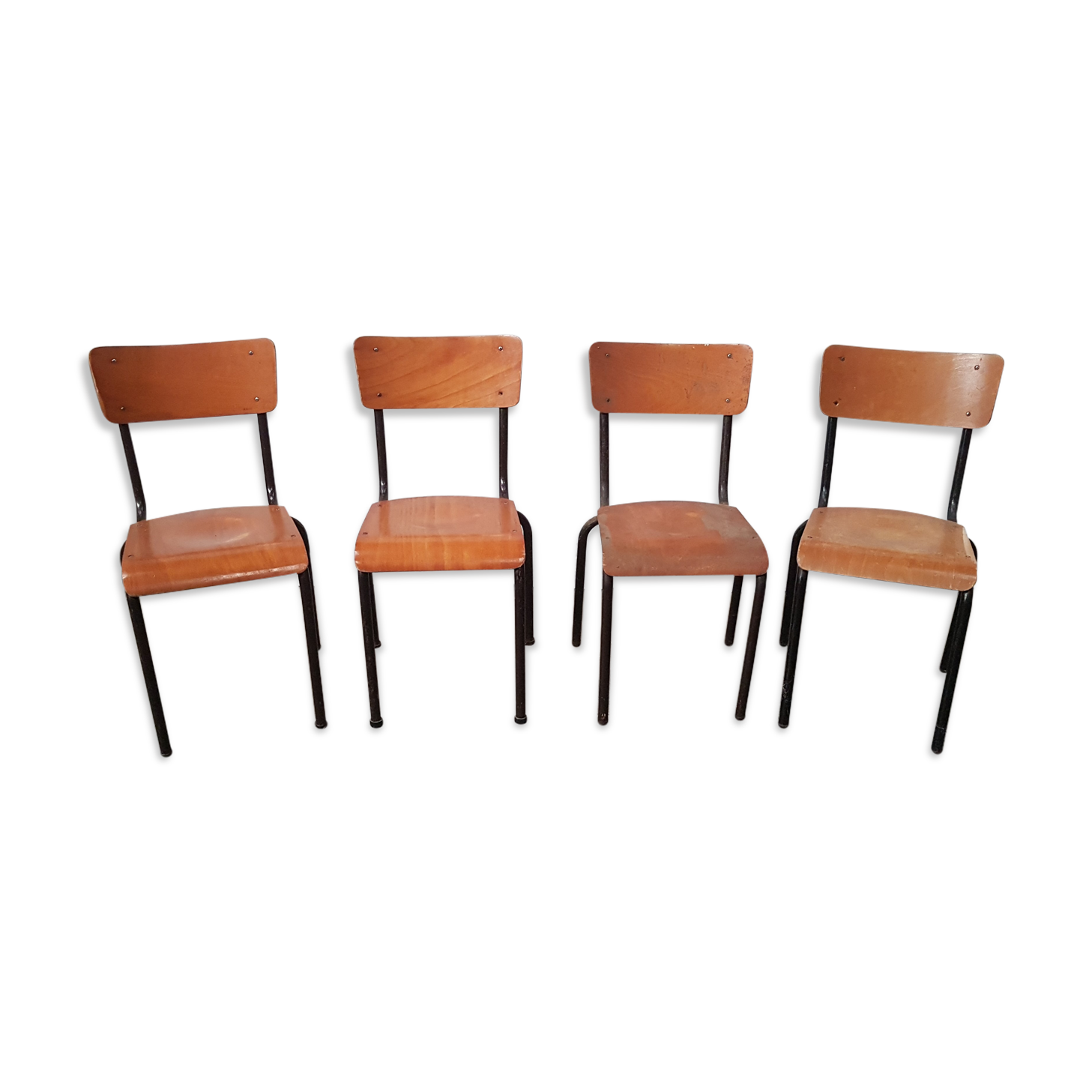 Set of 4 vintage tubular school chairs from the 60s 70s