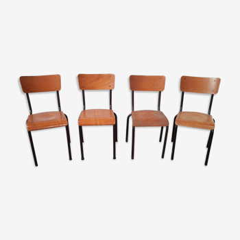 Set de 4 chaises école tubulaire vintage des années 60 70
