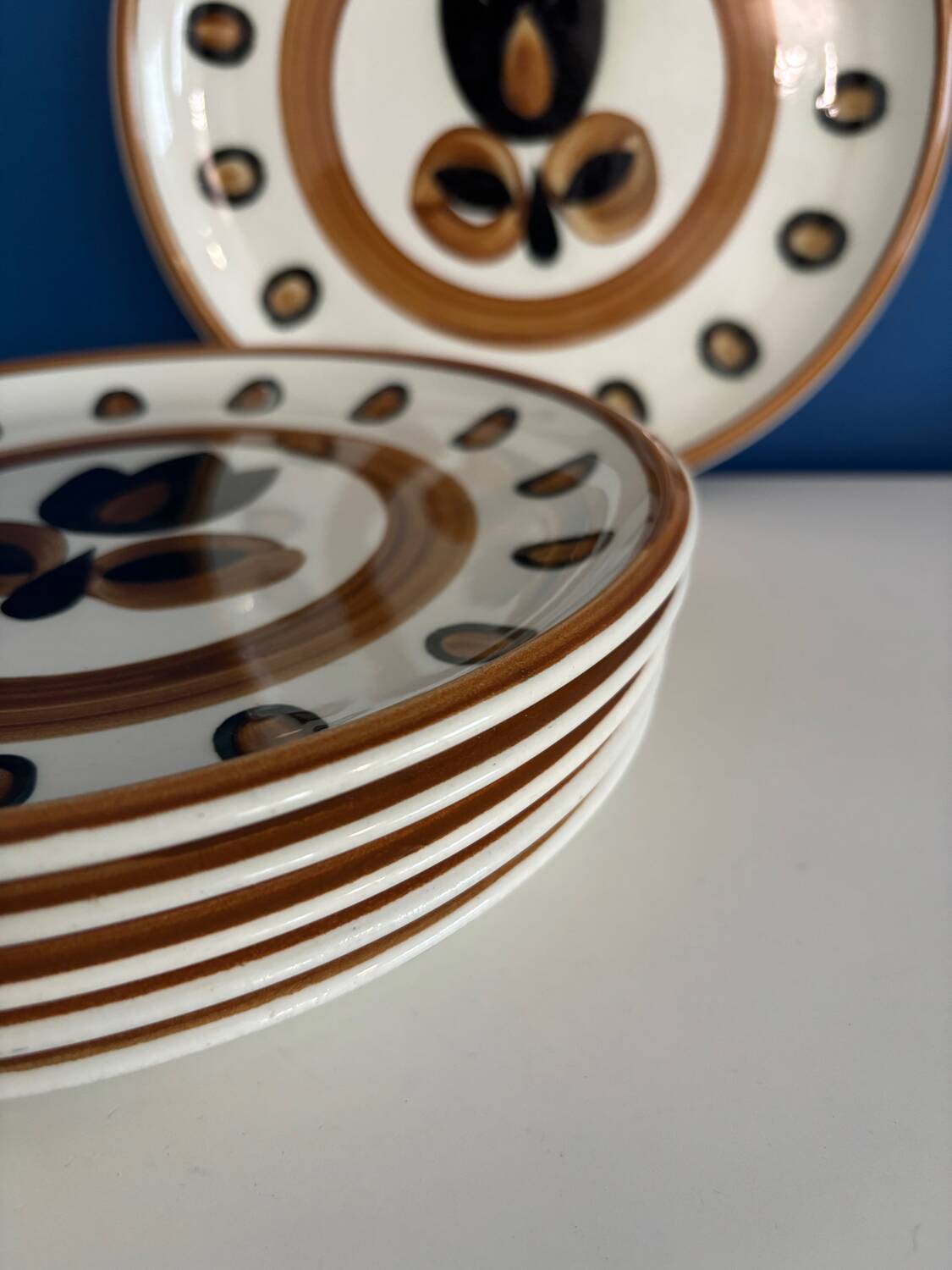 Service 6 assiettes plate boch la louviere vintage 1970 modele kimono - annees 70 - assiettes seventies boch tulipe