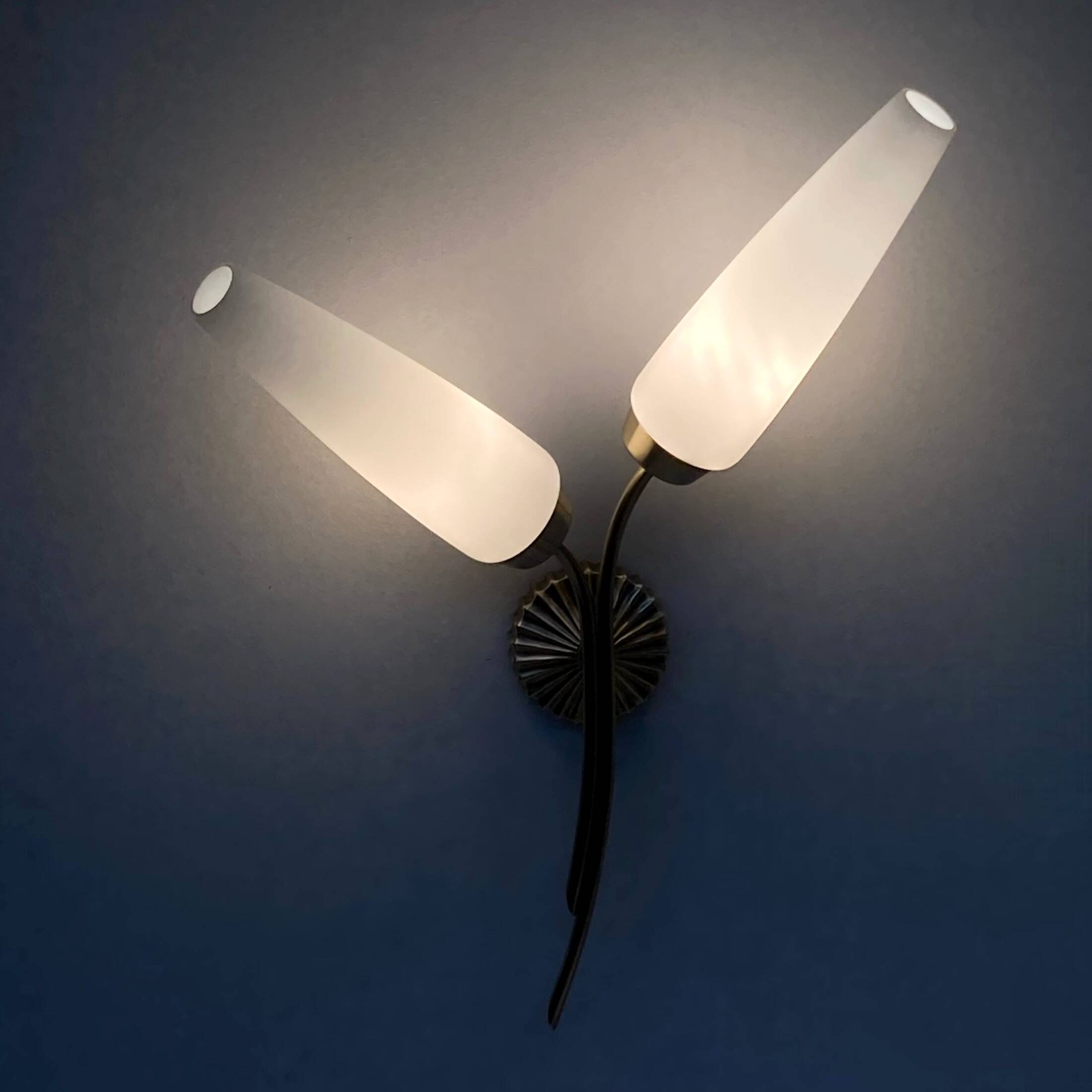 Large double brass wall light and white opaline glass tulips LAMP-7111