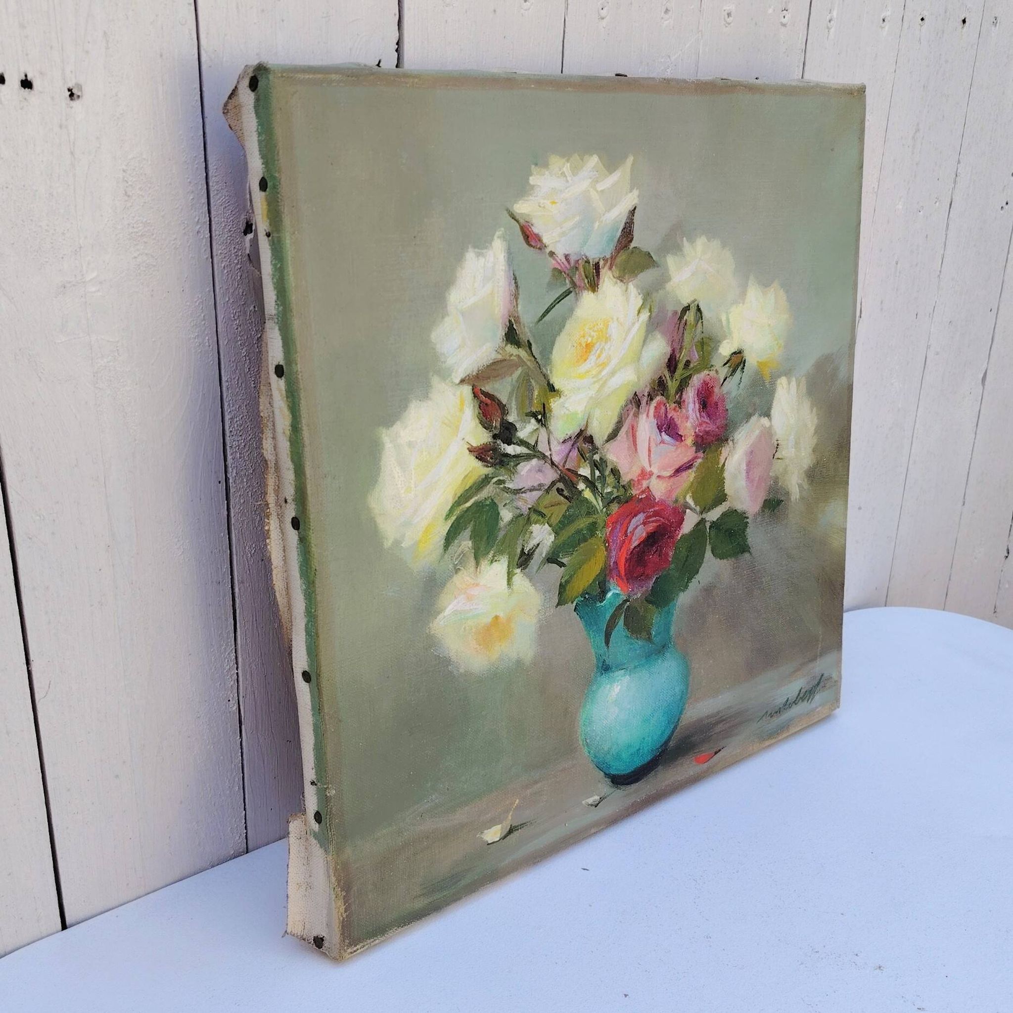 Huile sur toile  Bouquet de roses  signé Robert