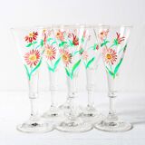 Set of 6 Mid-century Rare Floral Design Champagne Flutes / Italy / 1960s