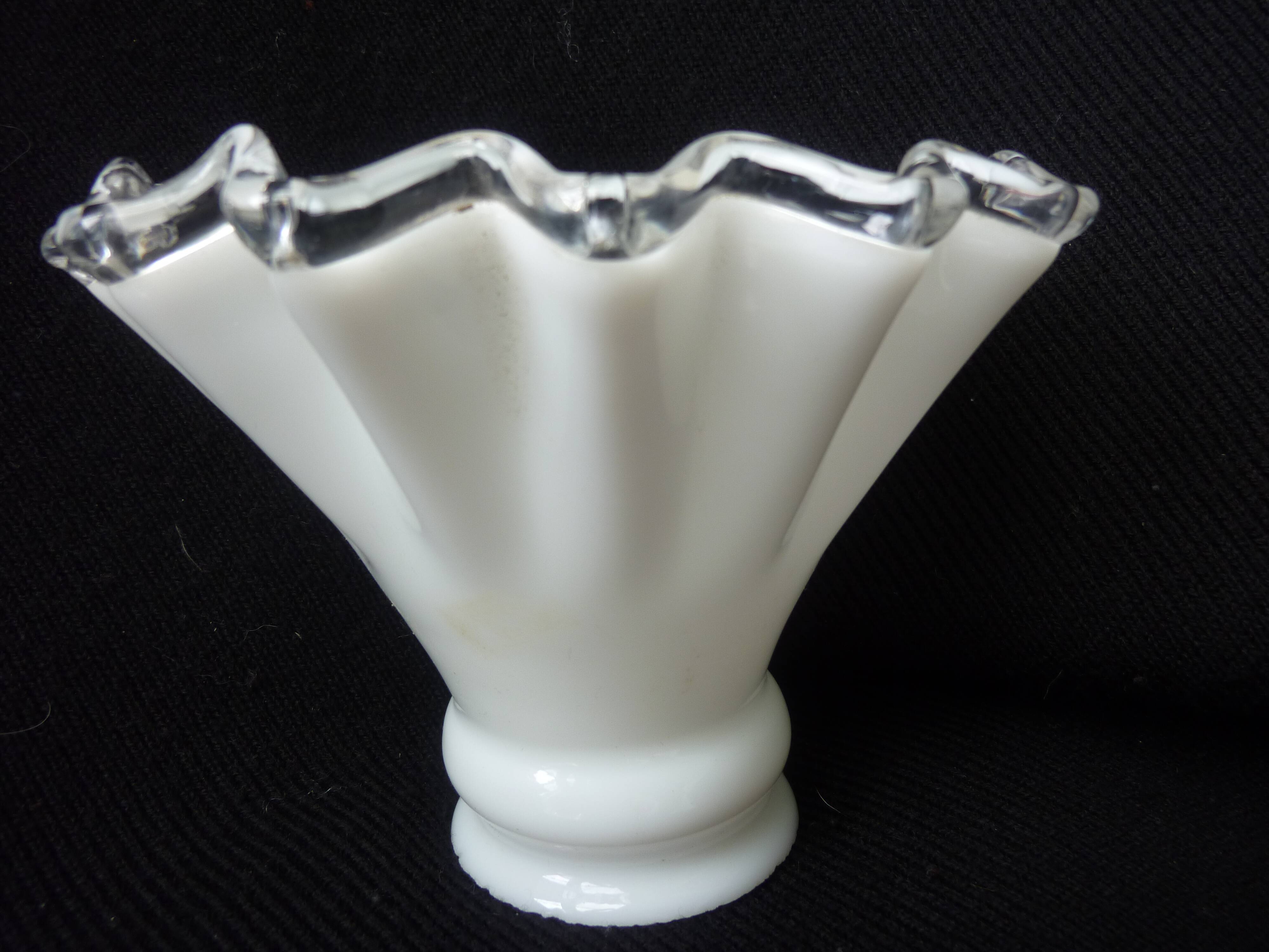 Tulipe de lampe Art Déco bi matière opaline et verre transparent