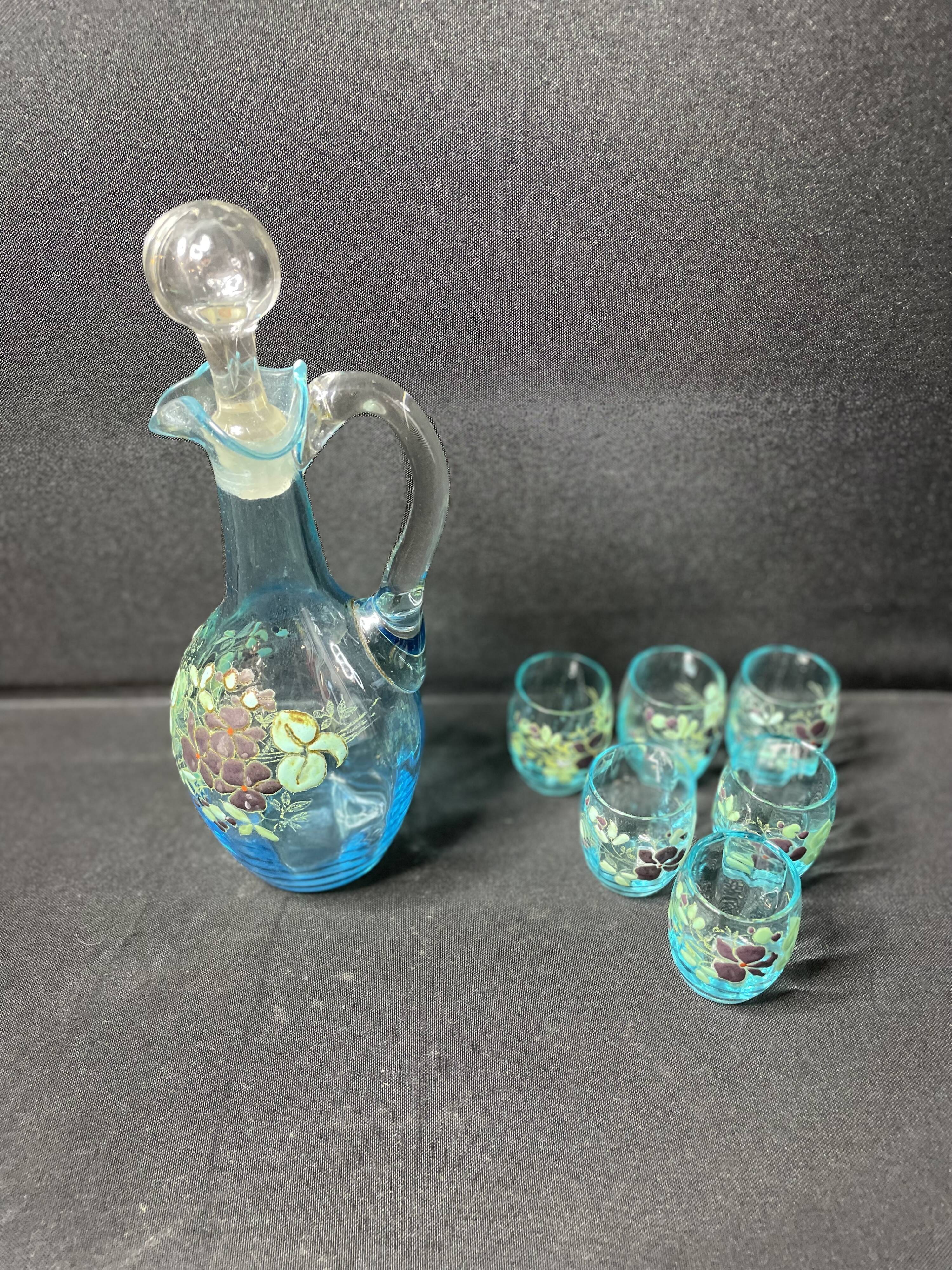 Enamelled liquor cabaret with 6 cups – Art Nouveau