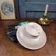 Antique compote dish Faïencerie de Lyon Marine, ironstone with blue-green decoration, 19th century.