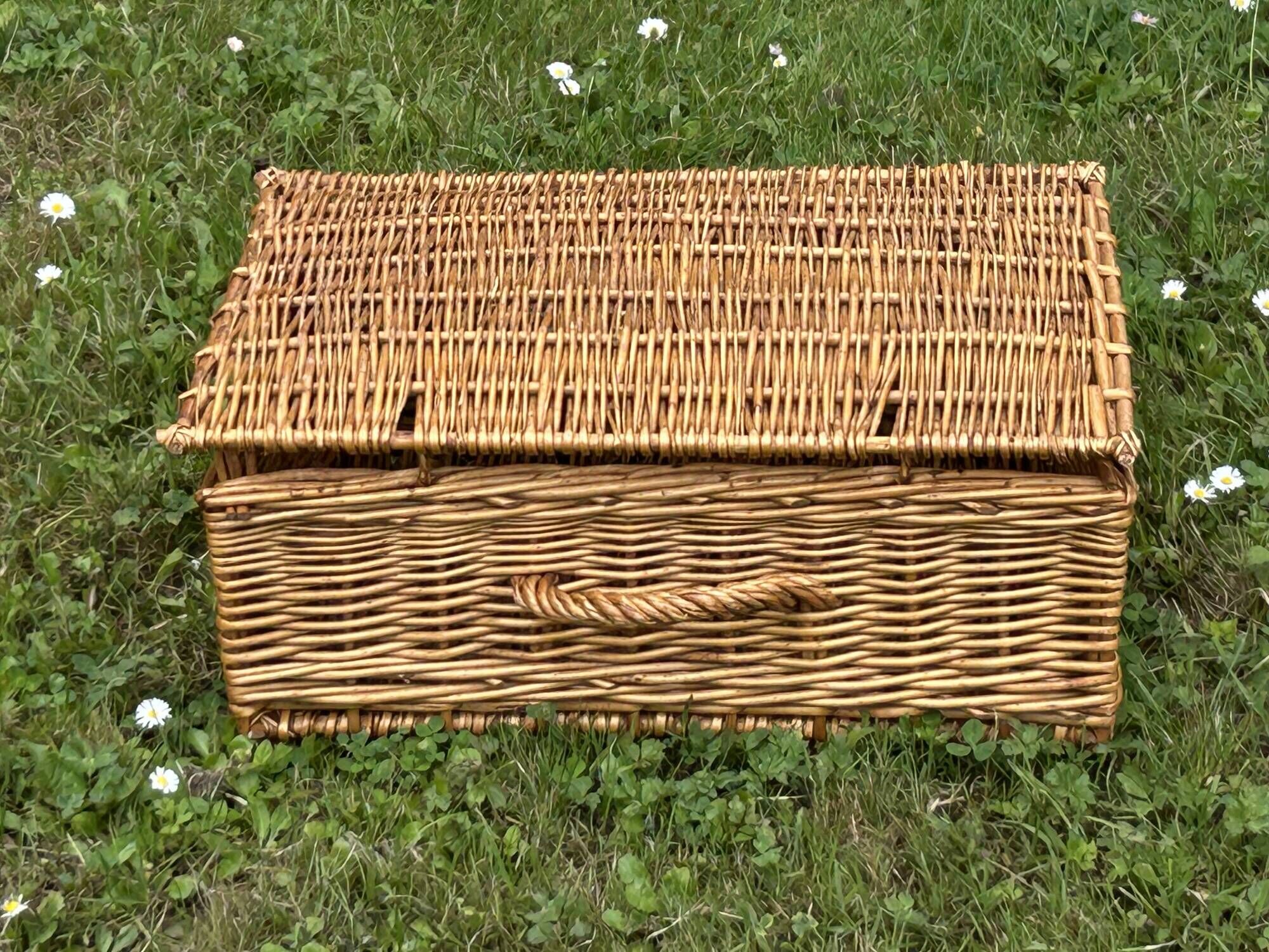 vintage hand-woven wicker storage basket or suitcase