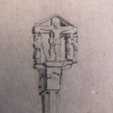Dessin 1850 crayon croix de st fiacre à auray morbihan bretagne 56, signé f.m. ferdinand moutier