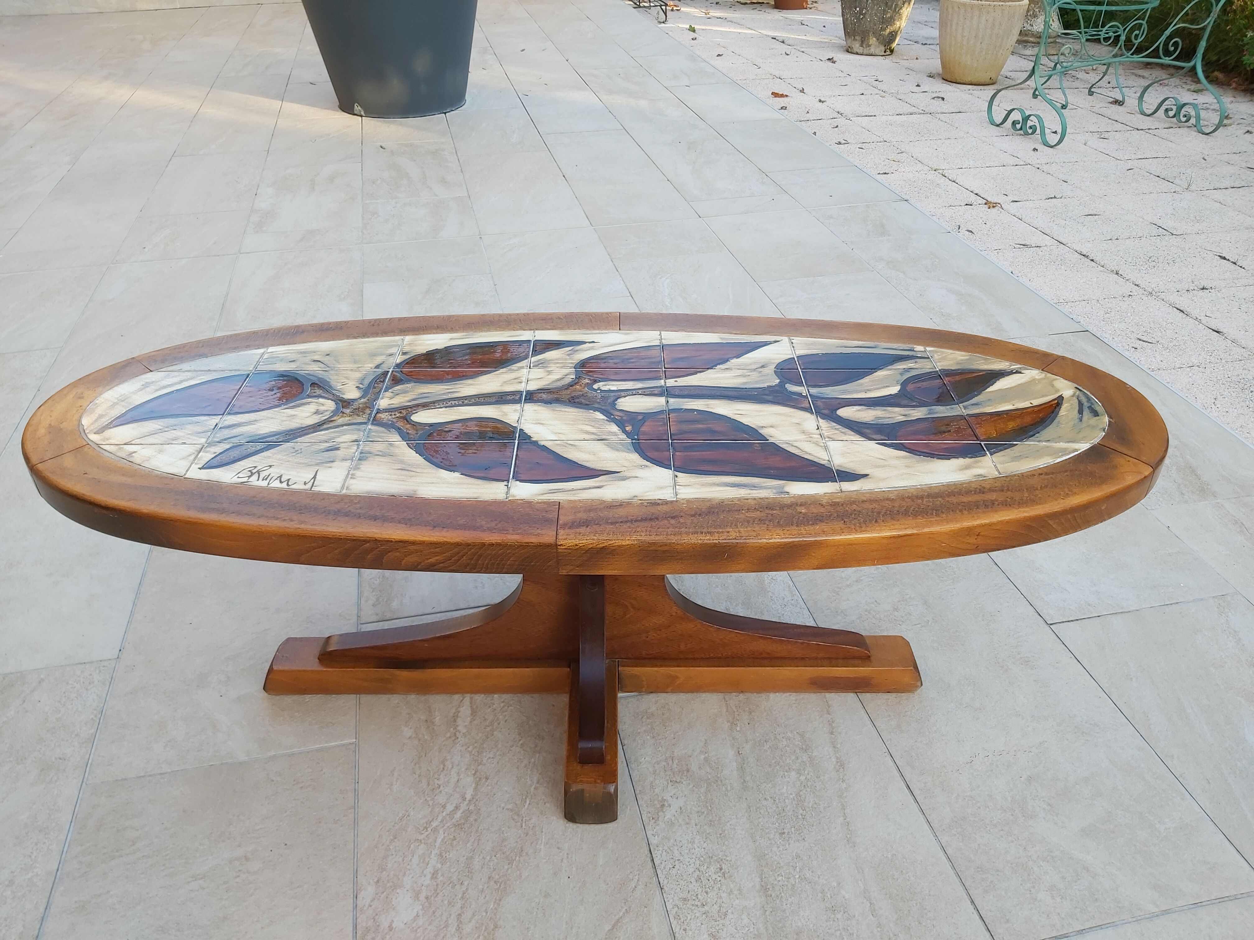 Ceramic oval coffee table signed