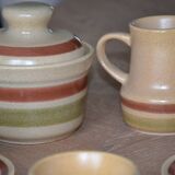 11 St Amand glazed stoneware cups and saucers/sugar bowl/milk jug