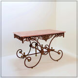 Large 19th-century French butcher's table in wrought iron and red marble