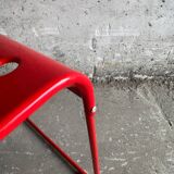 Red powder-coated steel Omstak chair by Rodney Kinsman for Bieffeplast — 1980 industrial design