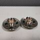 Silver-plated candle holders with inlaid red and green enamel