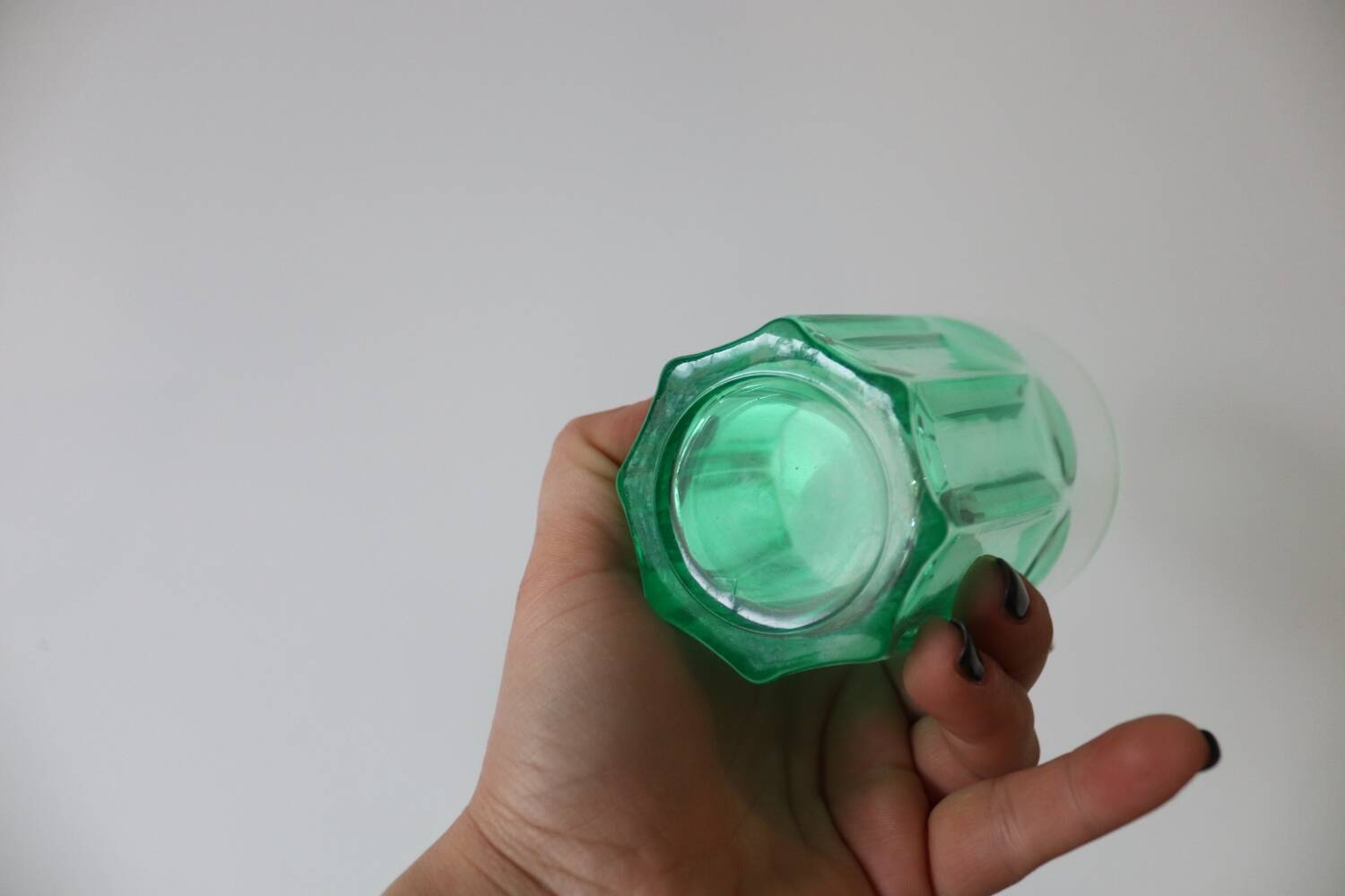 7 large vintage green water glasses