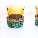 Set de deux verre fumés Duralex dans leur support tressé