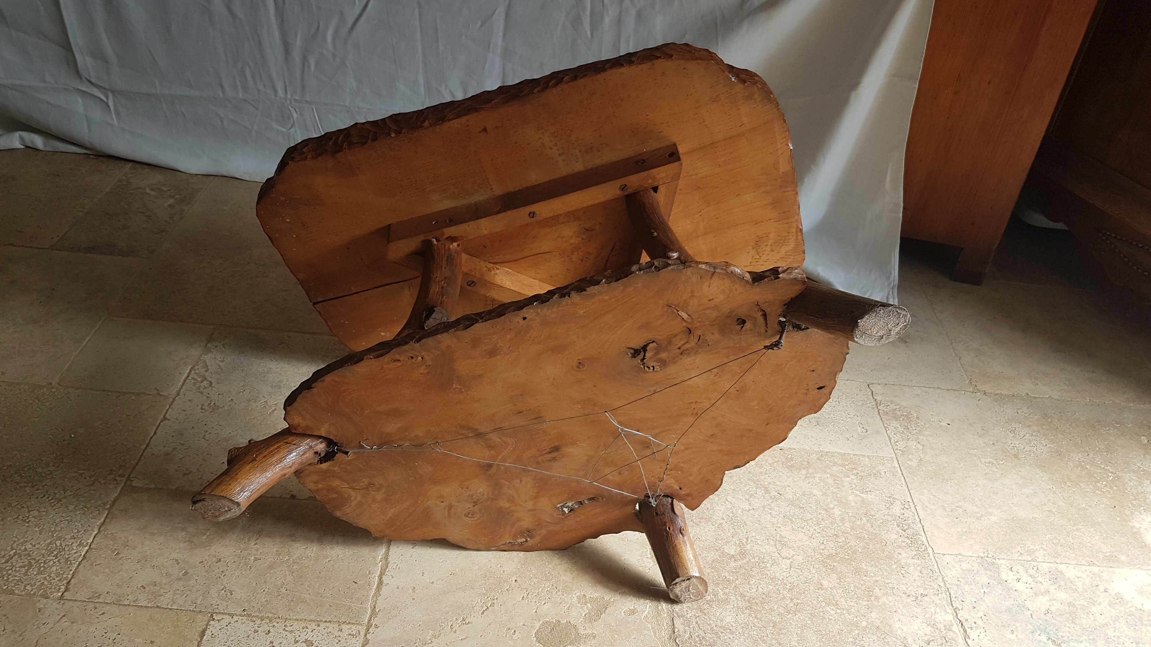 Solid elm coffee table with double tops