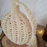 Bottle / vase soliflore macramé raffia / vintage plastic