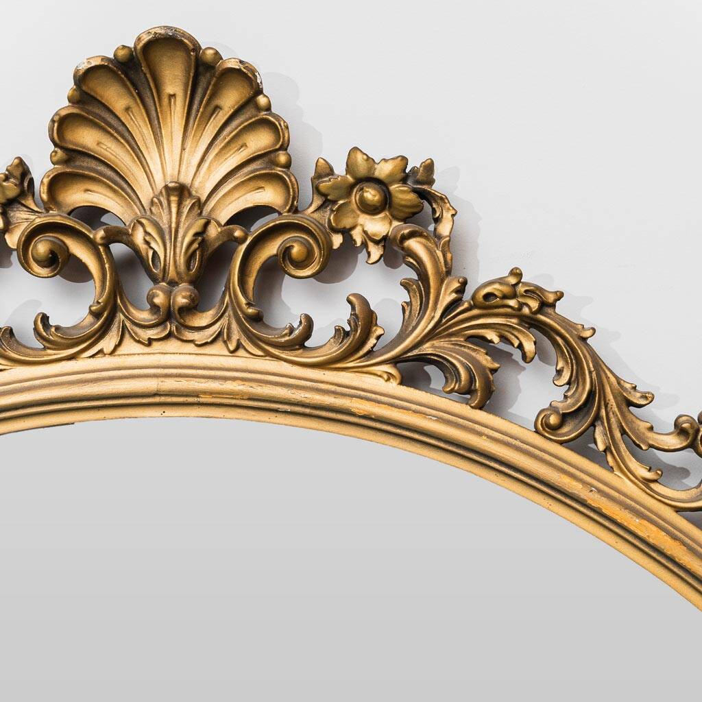 Wall mirror in gold leaf wood, 1950s vintage, 178x5x175
