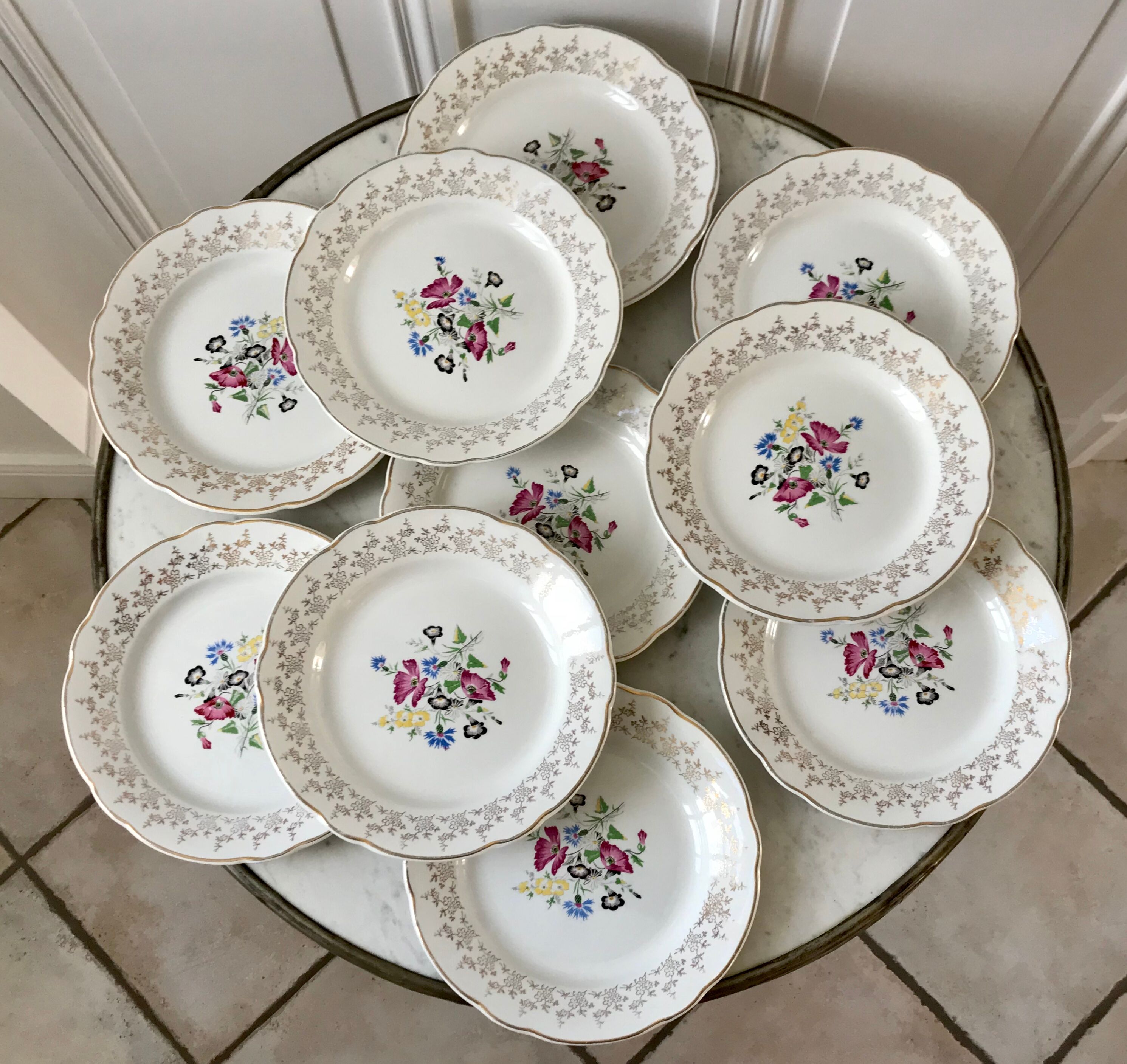 Dessert service cake dish and 12 dessert plates Digoin Sarreguemines Pamplona