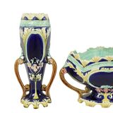 Art Nouveau Barbotine Majolica Vases Jardinière Set of 3