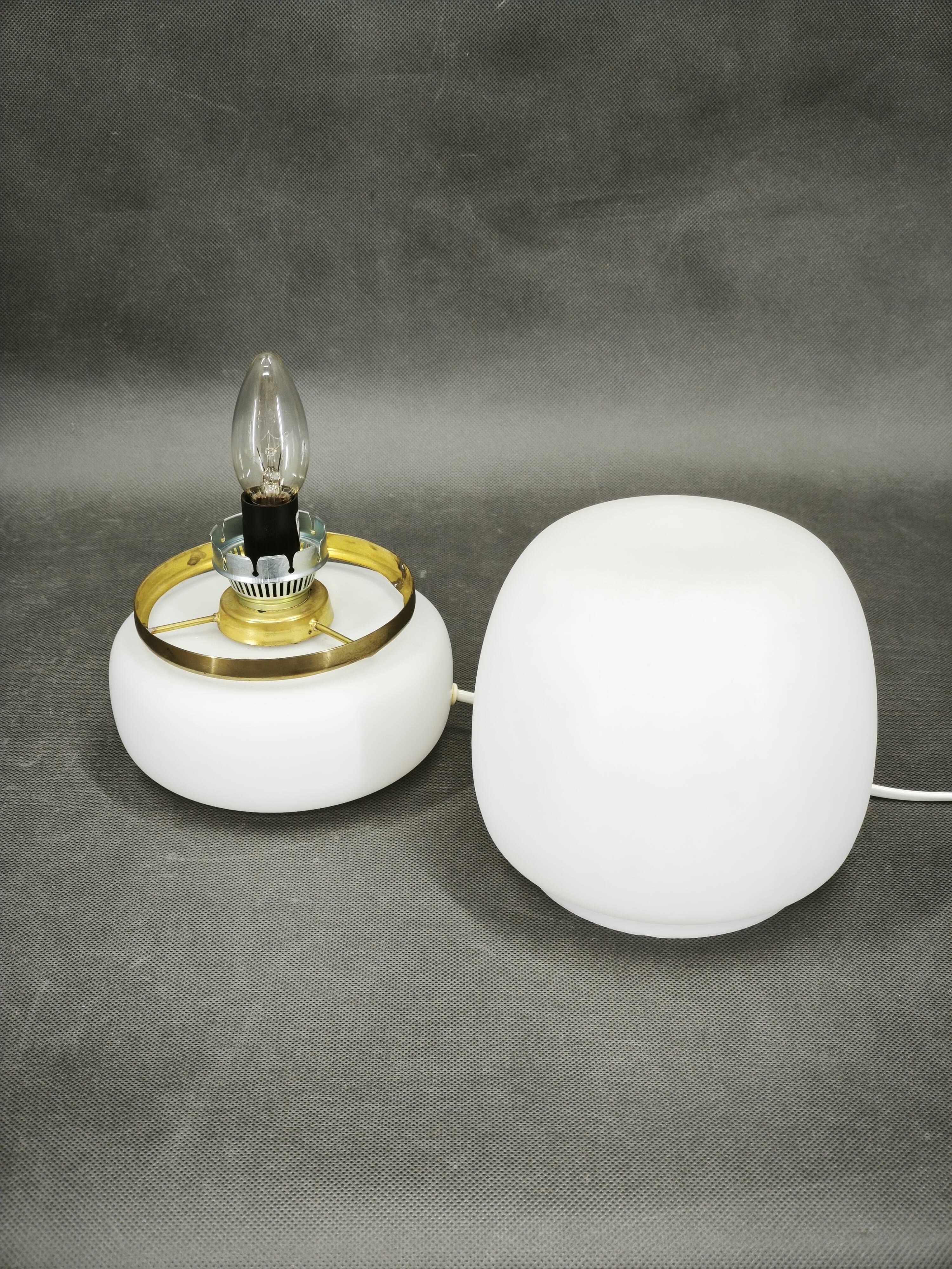 Czech Opaline Glass and Brass Table Lamp, 1970s