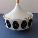 Sucrier en porcelaine blanche motifs bleus et décors dorés. Estampillé Echt Kobalt - Made in GDR.