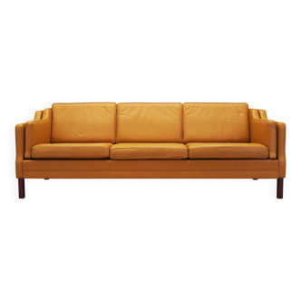Orange leather sofa, Danish design, 1970s, production: Denmark