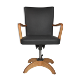 Antique black leather and oak desk chair 1900s, Sweden