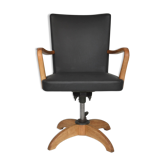 Antique black leather and oak desk chair 1900s, Sweden