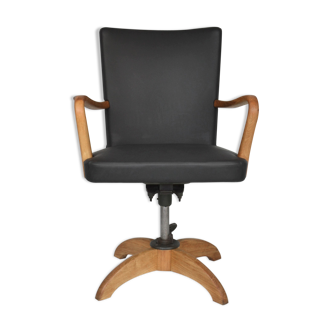 Chaise de bureau en cuir noir et chêne des années 1900, Suède