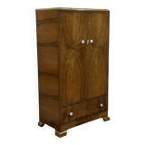 Petite armoire d'étudiant anglais en loupe de noyer des années 1930