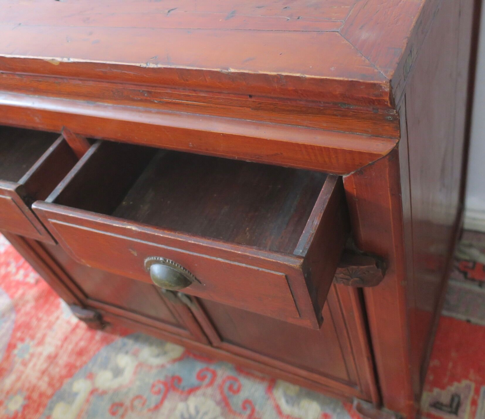 Antique painted 2 door cabinet with 2 drawers, 1910